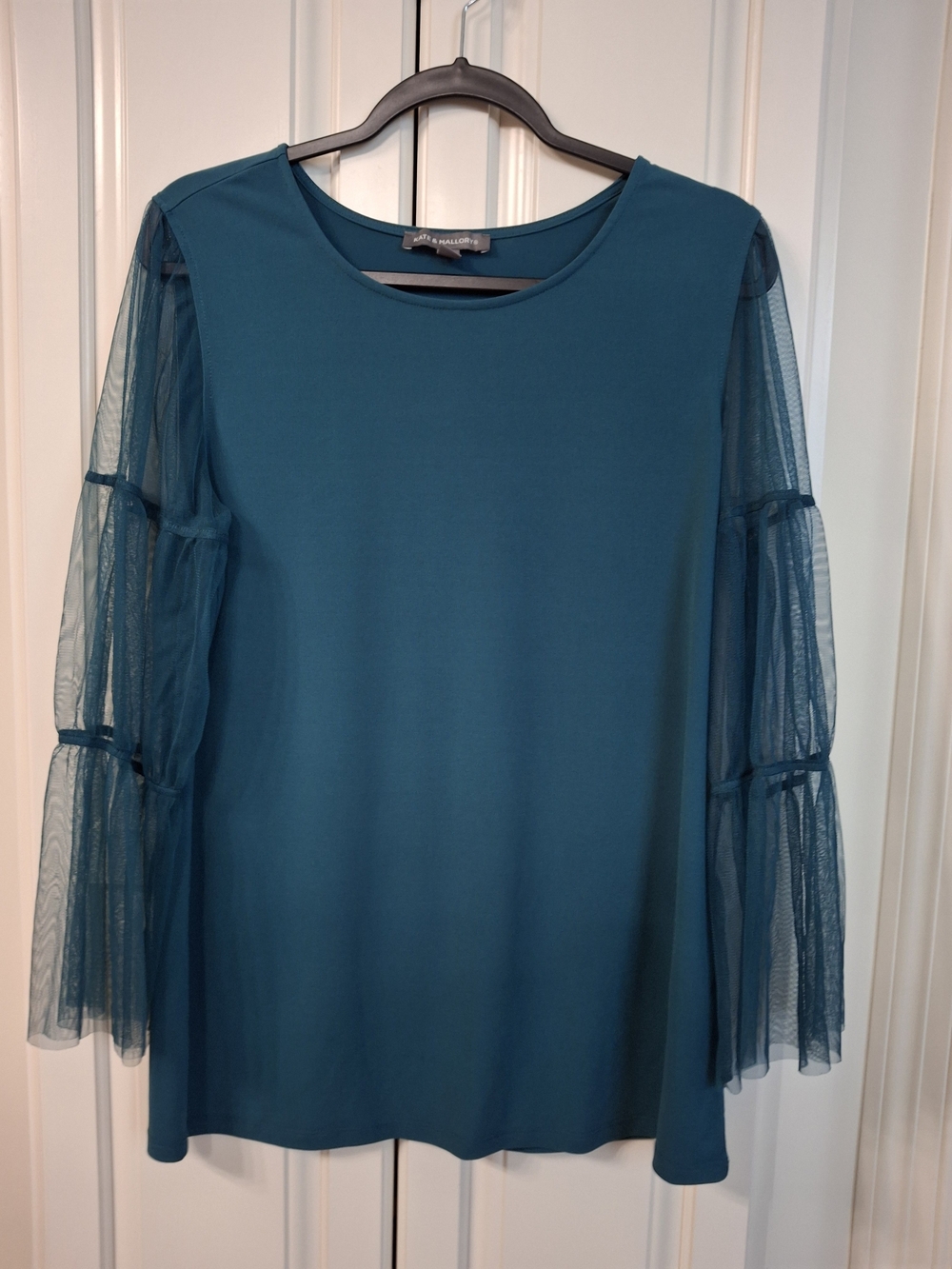 Kate & Mallory Teal Top with Sheer Bell Sleeves